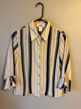 E. K. Designs Button Down Striped Blouse. Bell Sleeves. Size Med/Petite